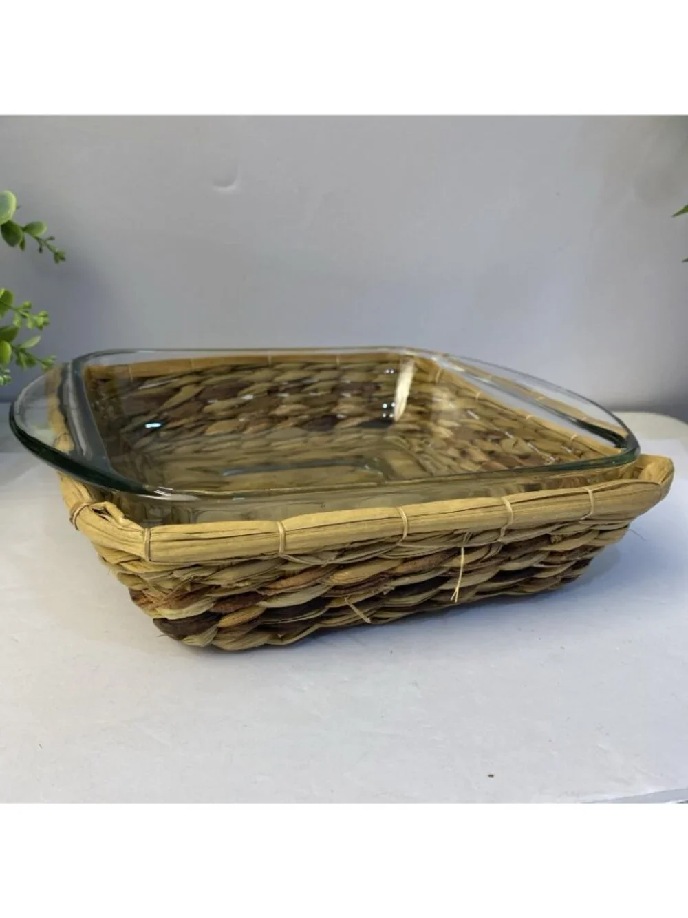 Anchor Hocking Vintage 2 8 x 8 Qt Glass Dish Casserole with Serving Basket